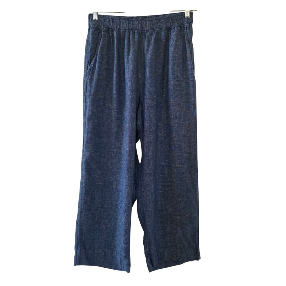 Sigrid Olsen Linen Wide Leg Pull On Pants Blue Womens Large Coastal